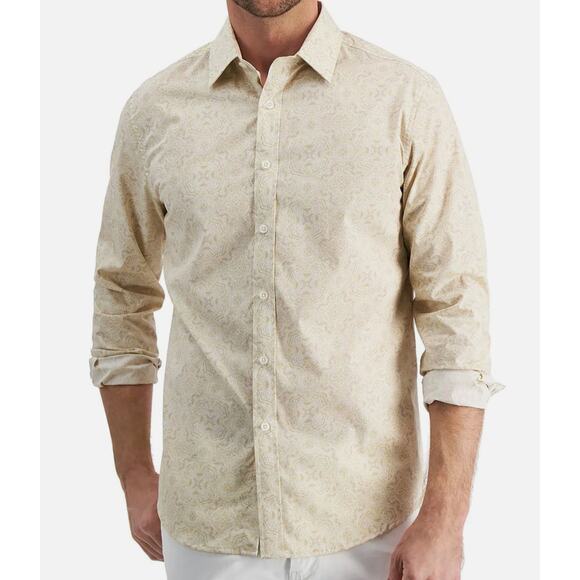 Club Room Mens Sand Tan Medallion Print Button-Down Long Sleeve Shirt Large - Picture 1 of 6